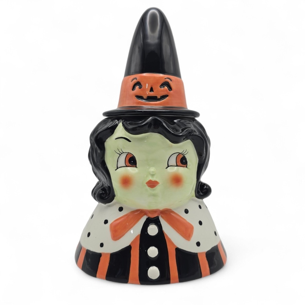 Johanna Parker Witch Cookie Jar Carnival Cottage Halloween Jack O Lantern Lid